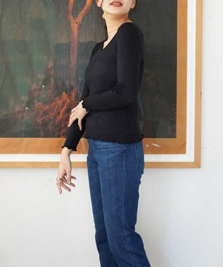 TOQUE 〈大草直子さんアドバイザー〉【天然素材】アルパカシルクリブ ロングT ブラック