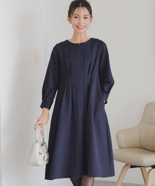 Tiaclasse 【洗える】ビジュー付きフロント切替タックワンピース