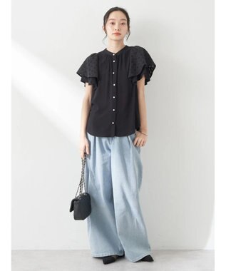 earth music&ecology レースラッフルブラウス Black