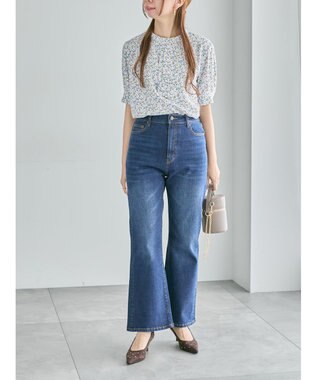 Te chichi パターンアソート5分袖ボウタイブラウス ブルー