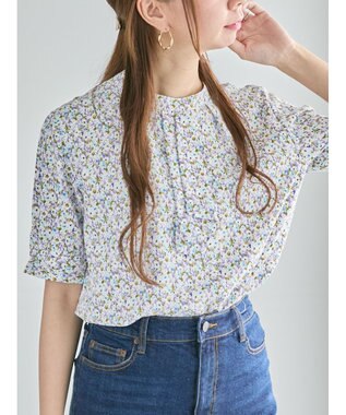 Te chichi パターンアソート5分袖ボウタイブラウス ブルー