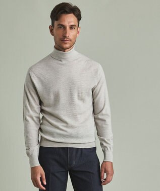 GOTAIRIKU 【家庭洗濯可能】イタリア糸 ハイゲージ タートルニット_リンクス柄 アイボリー系1