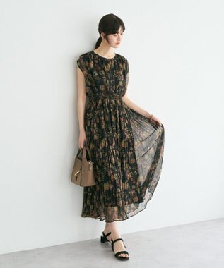 YECCA VECCA シアー花柄プリーツワンピース