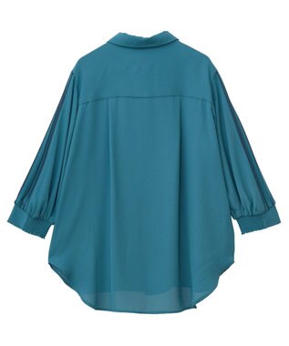 YECCA VECCA ラインプリーツスリーブシャツ Blue Green