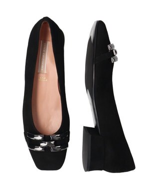 INTER-CHAUSSURES 【INTER-CHAUSSURES】スクエアトウローヒールバックルパンプス ブラックスウェード