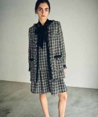 GRACE CONTINENTAL フリンジツイードジャケット ブラック