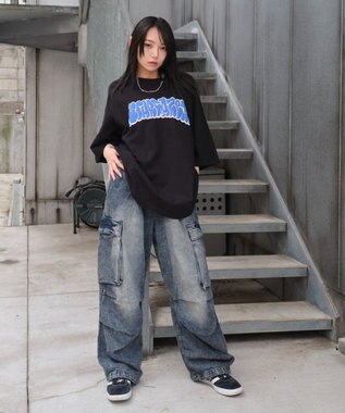 WEGO 【ユニセックス着用ITEM】デニムイージーカーゴパンツ デニム中濃加工色