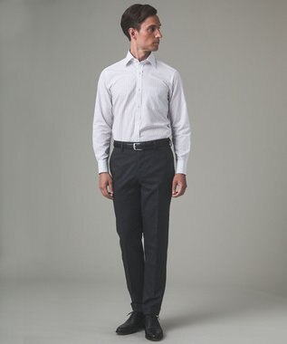 GOTAIRIKU 【形態安定】PREMIUMPLEATS_セミワイドカラー 通年ドレスシャツ（ストライプ） ライトグレーストライプ