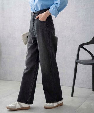 WEGO 【新色追加/美脚/XS～Lサイズ展開】ストレートデニムパンツ ブラック中濃色