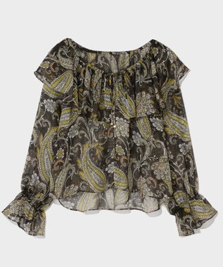 GRACE CONTINENTAL ラメストライププリントブラウス ブラウン