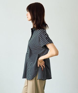 YECCA VECCA アシメボーダーポロシャツ Black