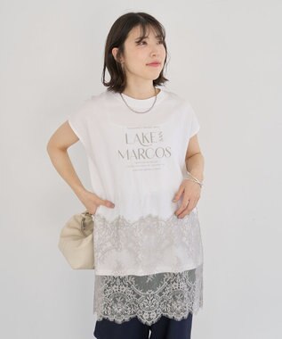 Green Parks フレンチスリーブ裾レースロゴチュニック