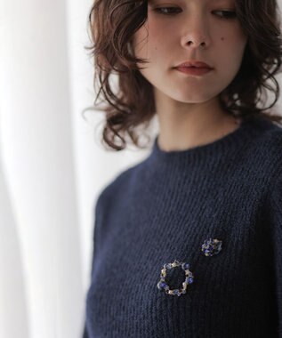 組曲 L へアリーヤーン フレア ニット ネイビー系