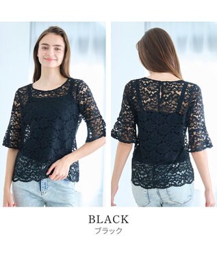 BRADELIS New York 【BRADELIS NewYork peace】　五分袖総レーストップス26 ブラック