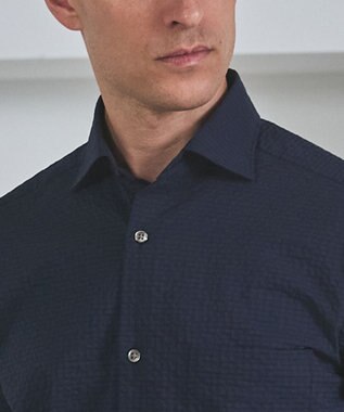 GOTAIRIKU リラックスシルエット【高通気性/吸水速乾】ドッツエアー クールマックスサッカーシャツ ネイビー系