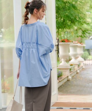 Tiaclasse 【洗える】バックギャザーシャツ サックス