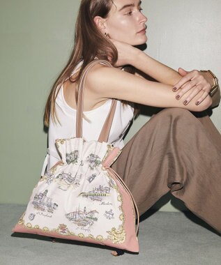 TOPKAPI 【TREASURE TOPKAPI】マイルドサテン スカーフ柄 巾着 トート バッグ