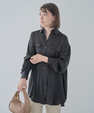 Green Parks ・ＳＵＧＡＲ　ＳＰＯＯＮ　サテンオーバーシャツチュニック Black