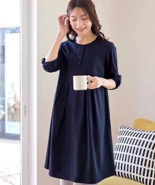 Tiaclasse 【洗える】ランダムタックチュニックワンピ―ス ネイビー