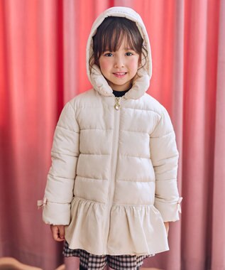 ANY KIDS 【フード取り外し/洗濯機可能】中綿フリル リボンコート エクリュ