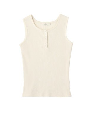 earth music&ecology 【綿100％】ピコミシンヘンリーネックタンクトップ Ivory