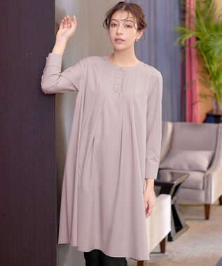 Tiaclasse 【洗える】ランダムタックチュニックワンピ―ス ライトグレー