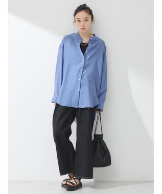 earth music&ecology シアーバンドカラーシャツ Blue