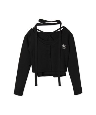 WEGO 【2点SET】ワンポイント刺繍キャミセットカーデ ブラック
