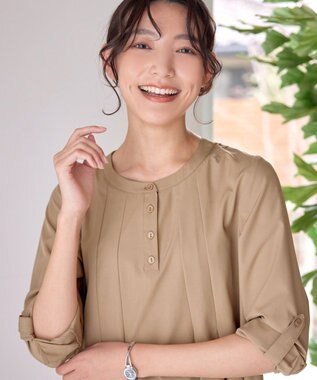 Tiaclasse 【洗える】ランダムタックチュニックワンピ―ス モカベージュ