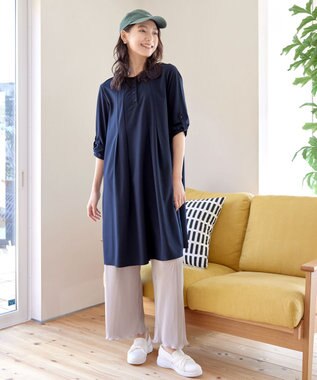 Tiaclasse 【洗える】ランダムタックチュニックワンピ―ス ネイビー