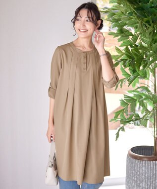 Tiaclasse 【洗える】ランダムタックチュニックワンピ―ス モカベージュ