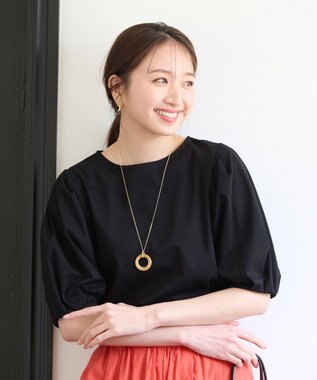 ANY 【WEB限定・接触冷感】シルケットスムース ギャザーパフスリーブトップス ブラック