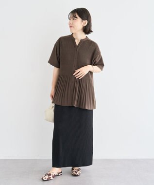 Green Parks マジョリカプリーツスキッパーブラウス Brown