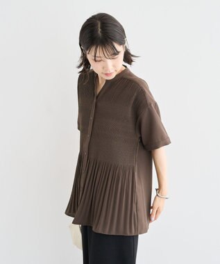 Green Parks マジョリカプリーツスキッパーブラウス Brown
