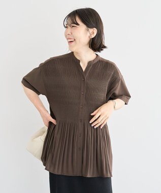 Green Parks マジョリカプリーツスキッパーブラウス Brown