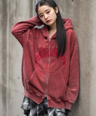 WEGO 【ユニセックス着用ITEM/SMLサイズ展開】グラフィックZIPパーカー レッド