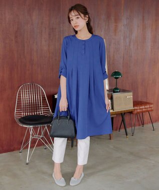 Tiaclasse 【洗える】ランダムタックチュニックワンピ―ス ブルー