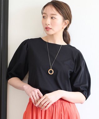 ANY 【WEB限定・接触冷感】シルケットスムース ギャザーパフスリーブトップス ブラック