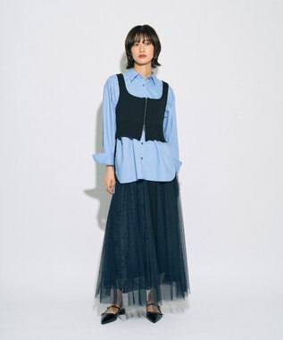 YECCA VECCA 【archive】レースブロッキングチュールスカート Navy