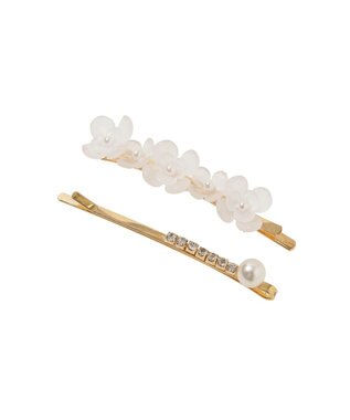 Maison de FLEUR 2セットフラワーパールヘアピン Gold