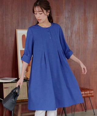Tiaclasse 【洗える】ランダムタックチュニックワンピ―ス ブルー