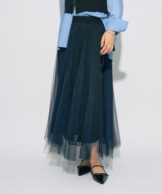 YECCA VECCA 【archive】レースブロッキングチュールスカート Navy