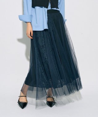 YECCA VECCA 【archive】レースブロッキングチュールスカート Navy