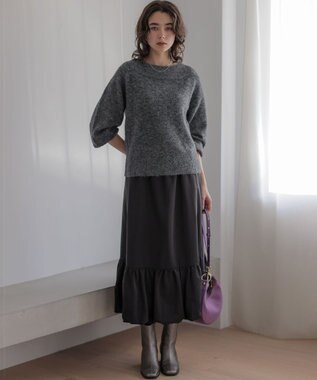 組曲 L へアリーヤーンボートネック ニット チャコールグレー系