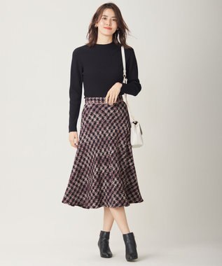 ANY SIS L パフィツイードミディ スカート ネイビー系