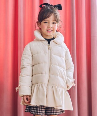 ANY KIDS 【フード取り外し/洗濯機可能】中綿フリル リボンコート エクリュ