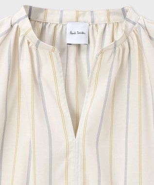 Paul Smith ストライプギャザースリーブ ブラウス アイボリー