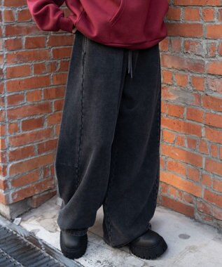 WEGO 【ウエストゴム/SMLサイズ展開】カーブデザインスウェットパンツ スミクロ