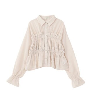 earth music&ecology シャーリングストライプシャツ Stripe Beige