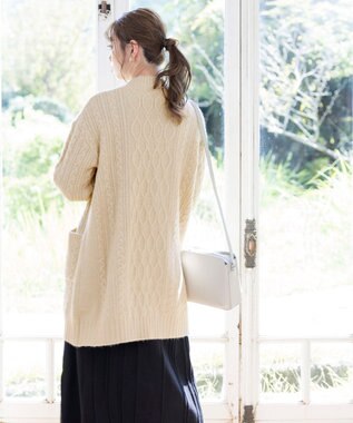 Tiaclasse L 【洗える】大人華やかなアラン柄ニットカーディガン ベージュ